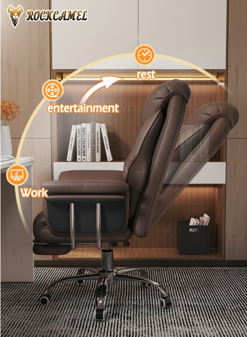 ROCKCAMEL Big Office Chair Computer Chair with Retractable Footrest, Boss Chair with High Back Soft Leather 360° Swivel, High-Elastic Sponge Gaming Chair With Lumbar Support Suitable for Home or Office - Image 4