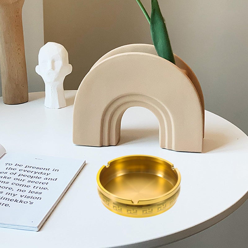 Brass Tabletop Ashtray With Hui Pattern Small Retro Metal Ash Holder For Home Office - Image 5