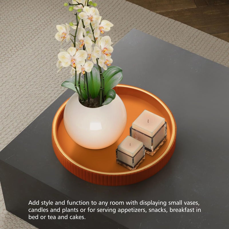 SANZIE Leather Tray Desktop Storage Organizer - Premium Serving & Decorative Tray for Sundries, Cosmetics, Phone, Wallet & Cutlery - Circle, Orange - Image 5
