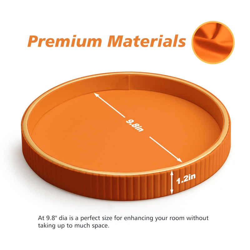 SANZIE Leather Tray Desktop Storage Organizer - Premium Serving & Decorative Tray for Sundries, Cosmetics, Phone, Wallet & Cutlery - Circle, Orange - Image 4