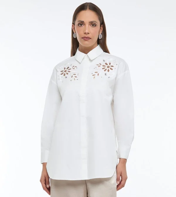 بي سي بي جي BCBG Flower Embroidered Shirt