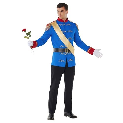 Morph Prince Charming Costume for Men – Royal Jacket, Sash & Belt – Adult Prince Halloween Costume For Men, Parties & Events, Large - Image 1