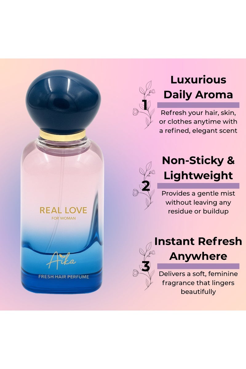 ايكا عطر أيكا ريل لوف للنساء، ٥٠ مل، عطر يدوم طويلاً للجسم والشعر، عطر خالٍ من الكحول للنساء بمزيج من زهر البرتقال والبرغموت ومسك الروم - Image 2