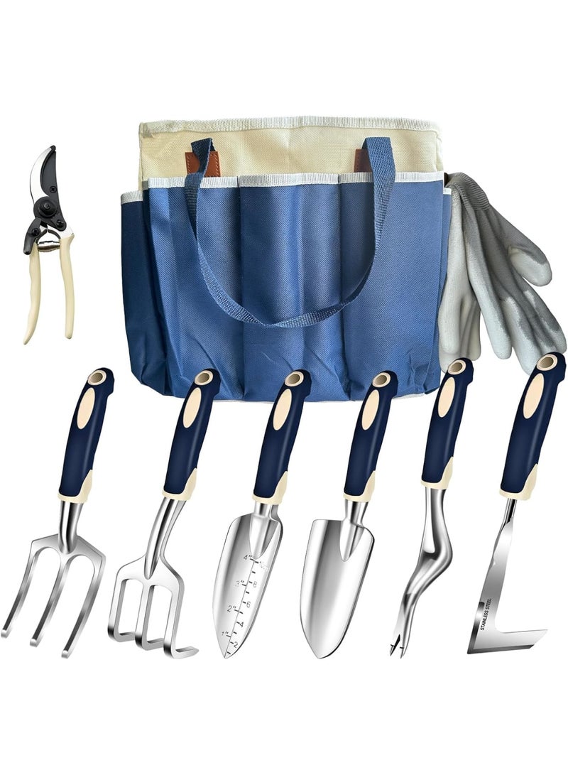SYOSI Garden Tool Set, 9-Piece Heavy Duty Gardening Kit with Durable Steel Tools and Stylish Tool Bag with Multiple Pockets, Ergonomic Handles for Weeding Planting and Landscaping, Men and Women Gardeners - Image 1