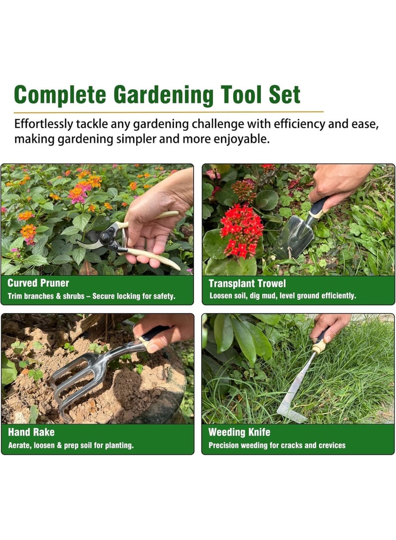 SYOSI Garden Tool Set, 9-Piece Heavy Duty Gardening Kit with Durable Steel Tools and Stylish Tool Bag with Multiple Pockets, Ergonomic Handles for Weeding Planting and Landscaping, Men and Women Gardeners - Image 2