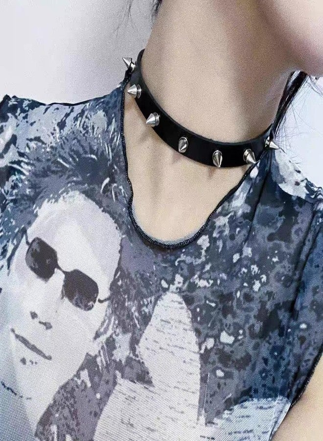 BaBakiak Gothic Punk Leather Choker Necklace Set, Black Faux Leather with Silver Alloy Chain, 4 Piece Collection with Spikes and Heart Pendant - Image 3