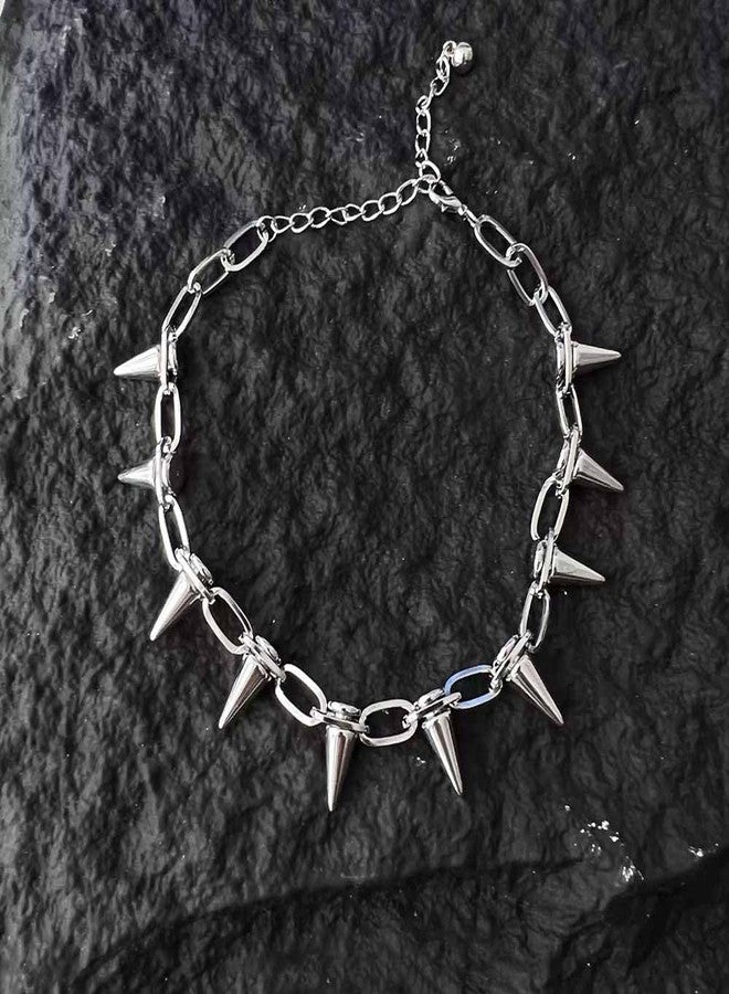 BaBakiak Gothic Punk Leather Choker Necklace Set, Black Faux Leather with Silver Alloy Chain, 4 Piece Collection with Spikes and Heart Pendant - Image 5