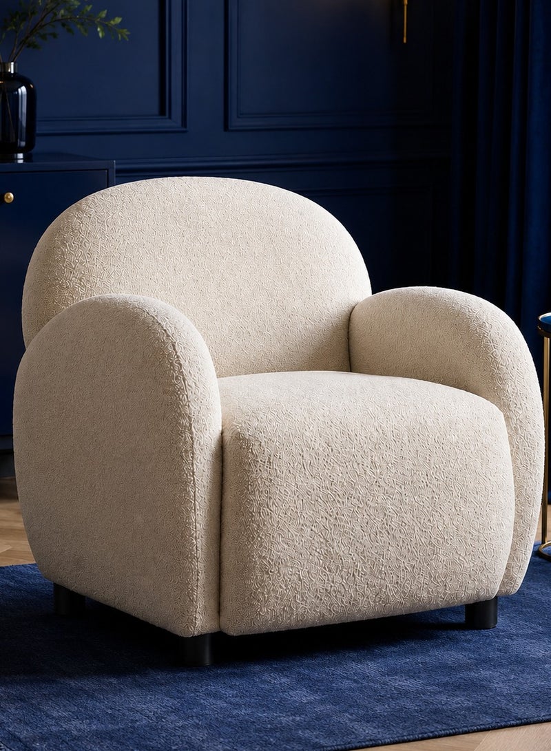House One Aura Modern Bouclé Lounge Chair - Ivory - 75×70×75 cm - Image 1