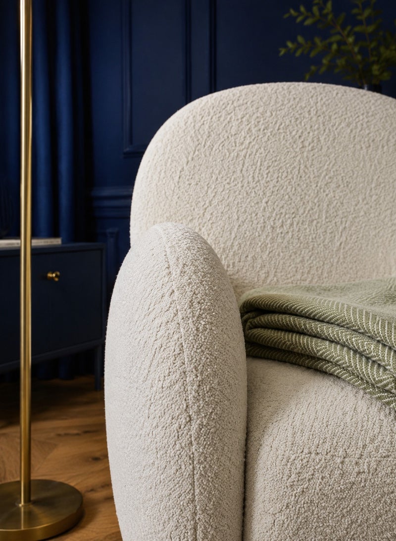 House One Aura Modern Bouclé Lounge Chair - Ivory - 75×70×75 cm - Image 2