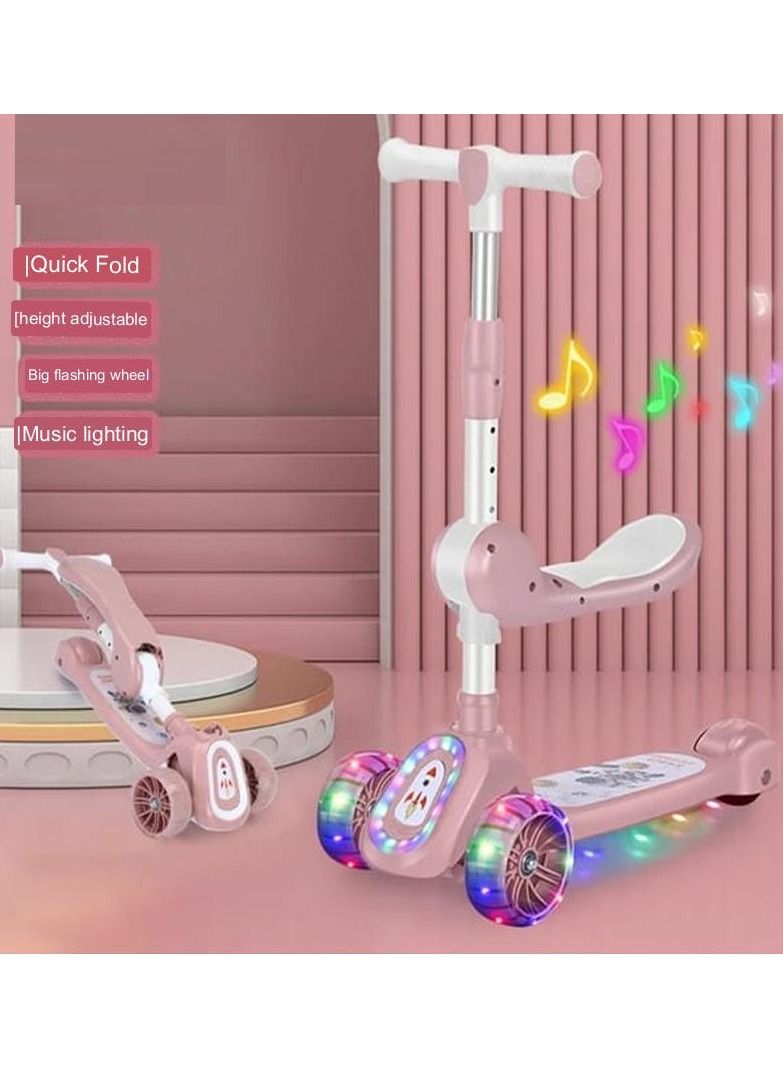 3-Wheeled Kick Scooter for Kids and Foldable Seat 2-in-1 Kid Scooter Adjustable Height Suitable for 2-10 Years Old Kid Scooter