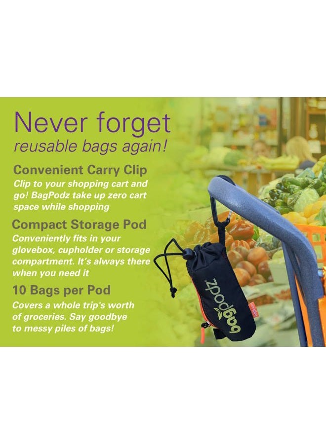 bagpodz Sturdy Reusable Grocery Bags Foldable and Washable - Made From RipStop Nylon Hold 50lbs - Designed in USA Reusable Shopping Bags Inside a Compact Pod with Carry Clip - 10 Pack in Green - Image 3