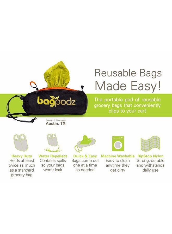 bagpodz Sturdy Reusable Grocery Bags Foldable and Washable - Made From RipStop Nylon Hold 50lbs - Designed in USA Reusable Shopping Bags Inside a Compact Pod with Carry Clip - 10 Pack in Green - Image 4
