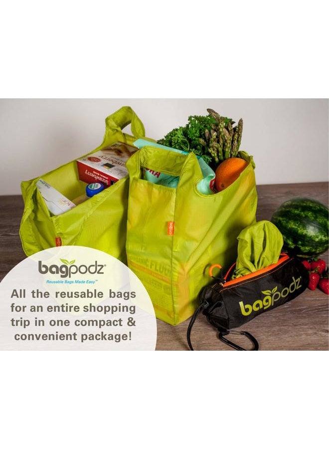 bagpodz Sturdy Reusable Grocery Bags Foldable and Washable - Made From RipStop Nylon Hold 50lbs - Designed in USA Reusable Shopping Bags Inside a Compact Pod with Carry Clip - 10 Pack in Green - Image 2