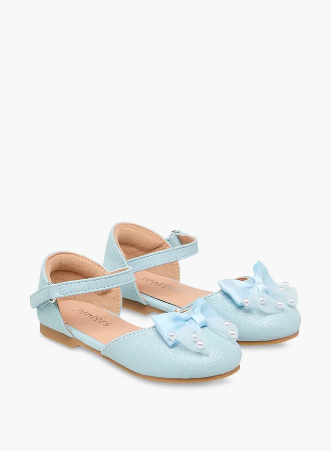 JUNIORS Bow Embellished Ballerina Shoes with Hook and Loop Closure
