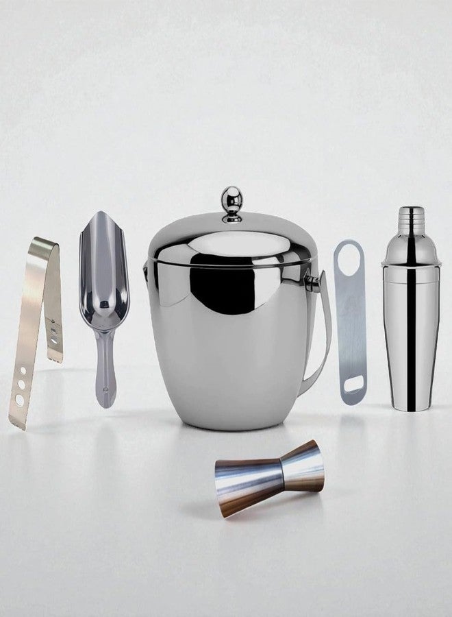 Nooks Stainless Steel Barware Kits and Accessories with Apple Shape ice Bucket (1250ml) and with,Tong,Opener,Peg Measure and Cocktail Shaker (750ml) (Made in India) - Image 1