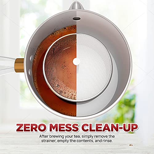 Bru Chai BruChai Brewer - Classic Chai Brewing Pot with Built-In Mesh Strainer - No-Mess Brewing Vessel with Non-Stick Coating - Patented Handy Brew & Pour Steel Teapot with Burn-Proof Handle - Image 5