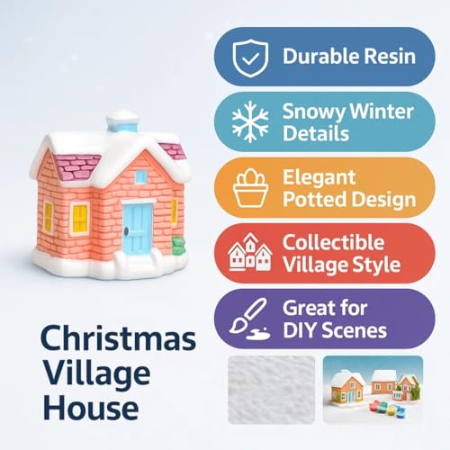 VAYINATO 4 Pcs Christmas Village Resin Miniature House Figurines – Potted Snow House Collectible Decor for Home, Thanksgiving & Christmas Tabletop, Fairy Garden Micro Landscape - Image 4
