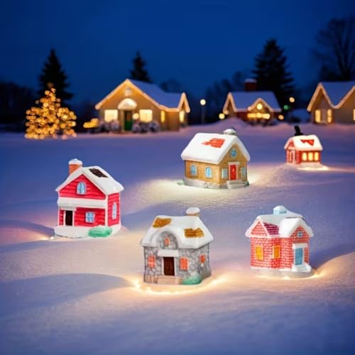 VAYINATO 4 Pcs Christmas Village Resin Miniature House Figurines – Potted Snow House Collectible Decor for Home, Thanksgiving & Christmas Tabletop, Fairy Garden Micro Landscape - Image 3
