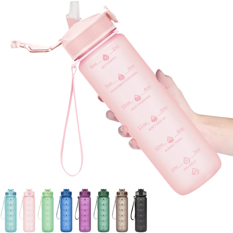 Hyeta 32oz Water Bottles with Straw - Stay Motivated and Hydrated with Convenient Times to Drink Markings, Durable, Leak-proof - Image 1
