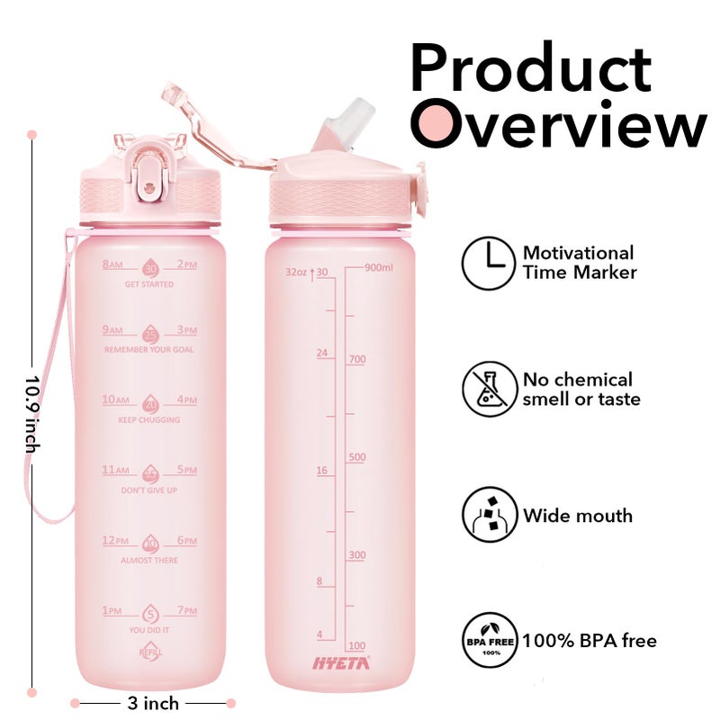 Hyeta 32oz Water Bottles with Straw - Stay Motivated and Hydrated with Convenient Times to Drink Markings, Durable, Leak-proof - Image 2