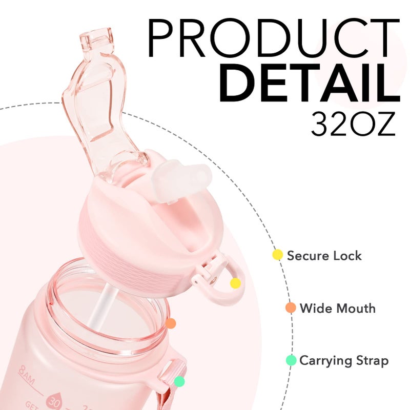 Hyeta 32oz Water Bottles with Straw - Stay Motivated and Hydrated with Convenient Times to Drink Markings, Durable, Leak-proof - Image 4