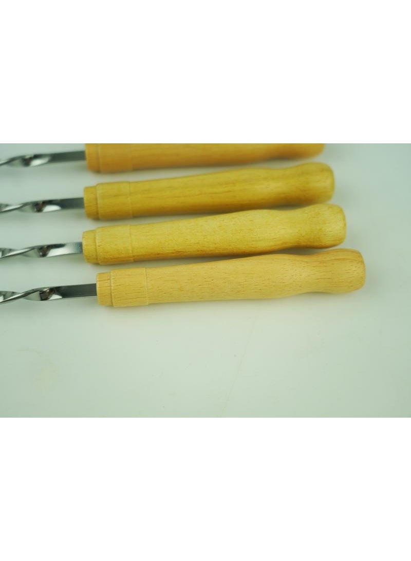 Joyous 6-Piece Wooden Handle Flat Blade Barbeque Skewer Silver and Brown 50cm 33008 - Image 2