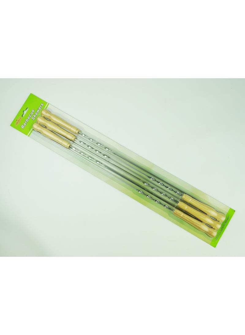 Joyous 6-Piece Wooden Handle Flat Blade Barbeque Skewer Silver and Brown 50cm 33008 - Image 1
