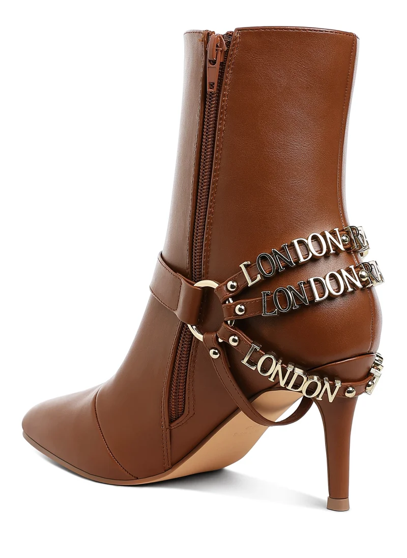 London Rag Harness Detail Stiletto Boots in Tan
