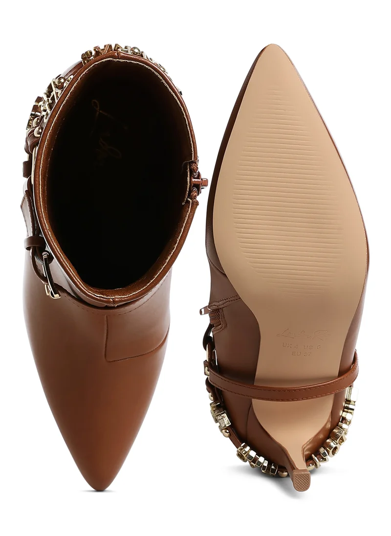 London Rag Harness Detail Stiletto Boots in Tan