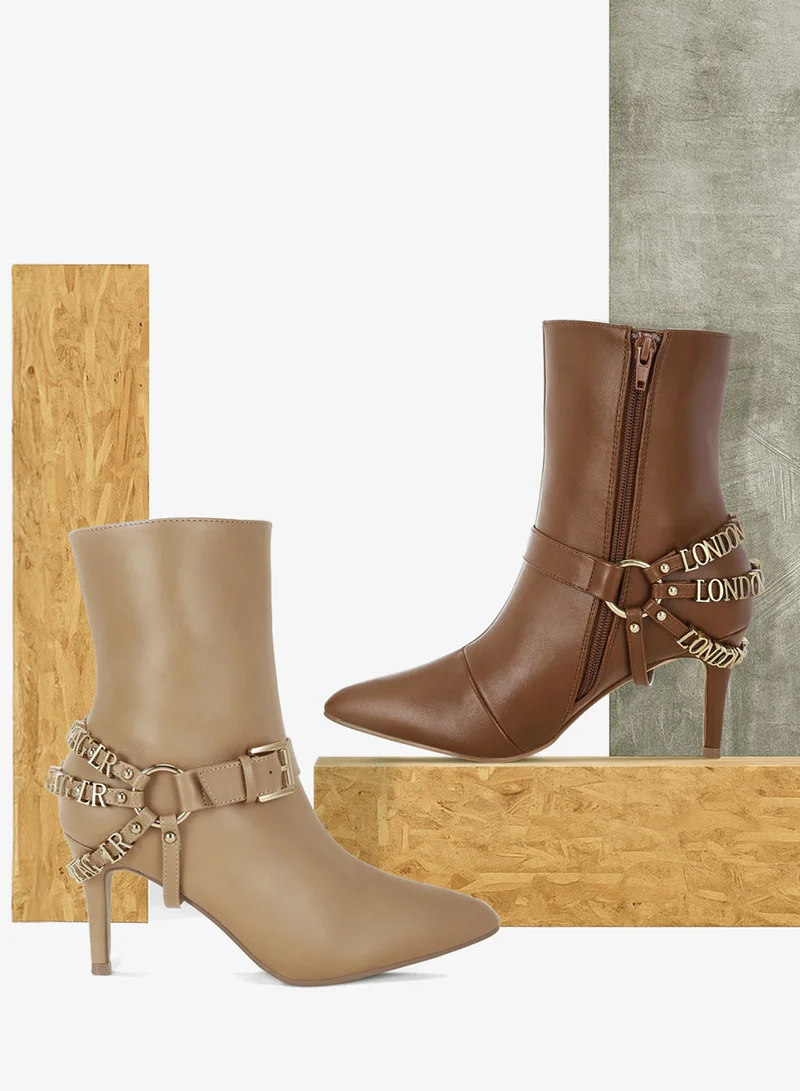 London Rag Tan Harness Detail Stiletto Boots in Tan for Women | Best Price UAE