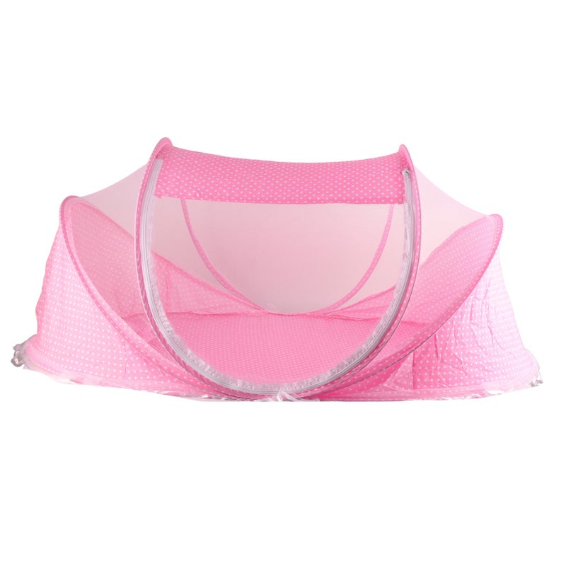 Portable Foldable Bed Net Crib Cradle Tent with Pillow for Baby Infant Pink - Image 1