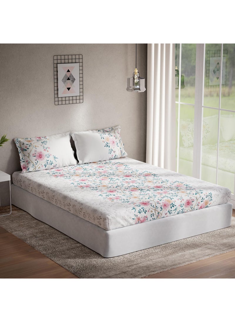 DDECOR Live beautiful DDecor Pack of 1 Pretty Garden 145 TC Cotton Double Bedsheet with 2 Pillow Covers Pink 