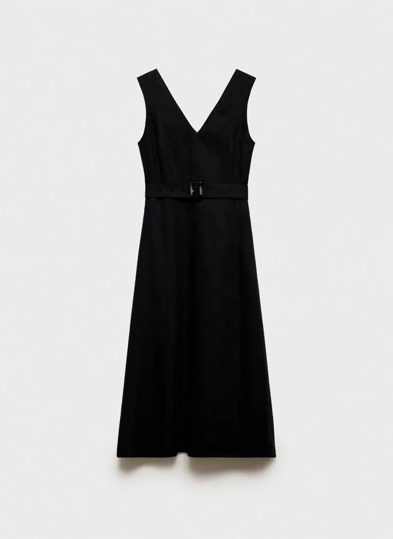 MANGO  Flared linen dress with belt for Women | Best Price UAE