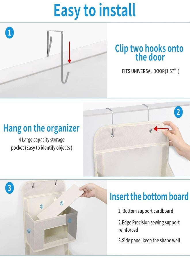 MAX Houser 5-Shelf Over The Door Hanging Organizer with 2 Metal Hooks，5 Pocket Over The Door Wall Mount Storage with Clear Windows for Baby Nursery Bathroom Closet,Bedroom,Dorm, Diapers,Kids Toys (Beige-2 Pack) - Image 4