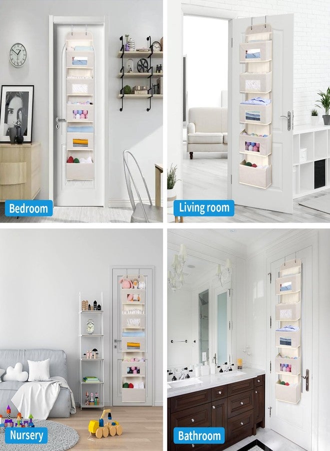 MAX Houser 5-Shelf Over The Door Hanging Organizer with 2 Metal Hooks，5 Pocket Over The Door Wall Mount Storage with Clear Windows for Baby Nursery Bathroom Closet,Bedroom,Dorm, Diapers,Kids Toys (Beige-2 Pack) - Image 3