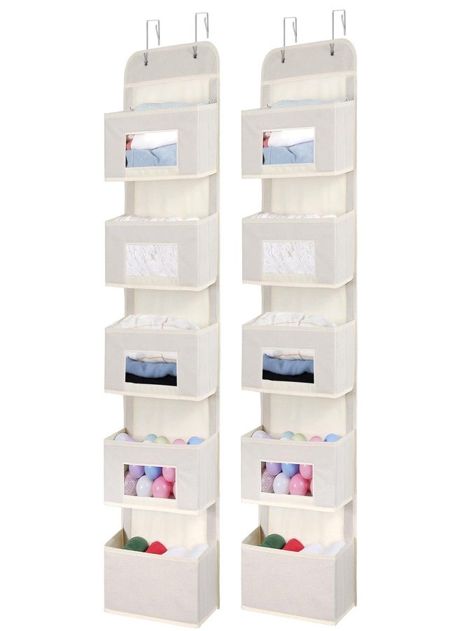 MAX Houser 5-Shelf Over The Door Hanging Organizer with 2 Metal Hooks，5 Pocket Over The Door Wall Mount Storage with Clear Windows for Baby Nursery Bathroom Closet,Bedroom,Dorm, Diapers,Kids Toys (Beige-2 Pack) - Image 1