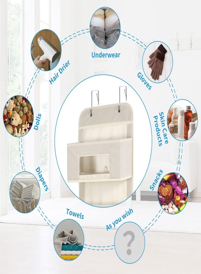 MAX Houser 5-Shelf Over The Door Hanging Organizer with 2 Metal Hooks，5 Pocket Over The Door Wall Mount Storage with Clear Windows for Baby Nursery Bathroom Closet,Bedroom,Dorm, Diapers,Kids Toys (Beige-2 Pack) - Image 5