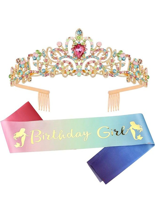 تيارات عيد الميلاد للفتيات، تاج عيد الميلاد مع الشش، حورية البحر الملونة عيد الميلاد فتاة التيارا مع ستراب، زينة حفلة عيد ميلاد الأميرة هدايا - Image 1