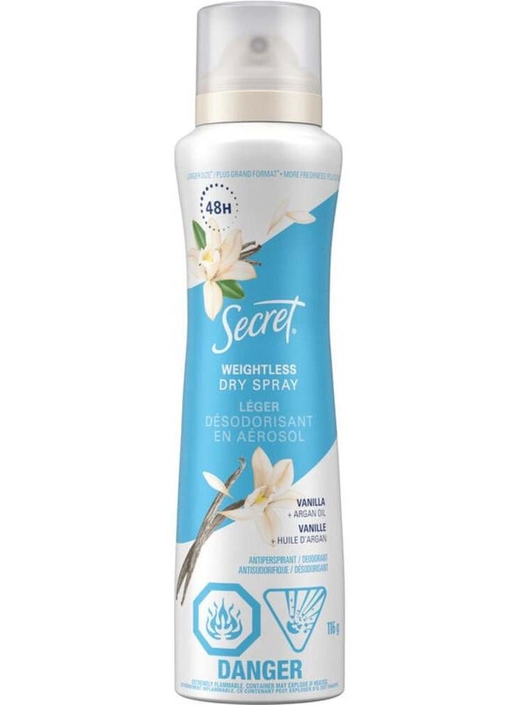Secret Dry Antiperspirant Deodorant Spray Vanilla+Argan Oil 116g - Image 1