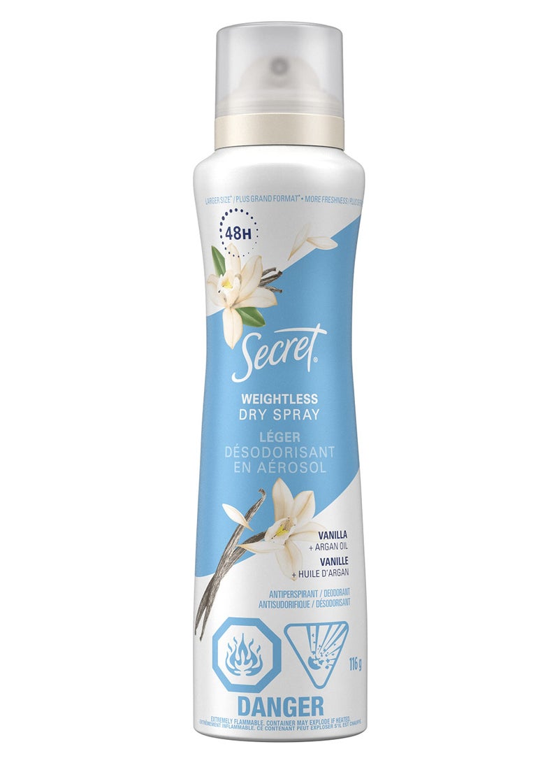 Secret Dry Antiperspirant Deodorant Spray Vanilla+Argan Oil 116g - Image 2