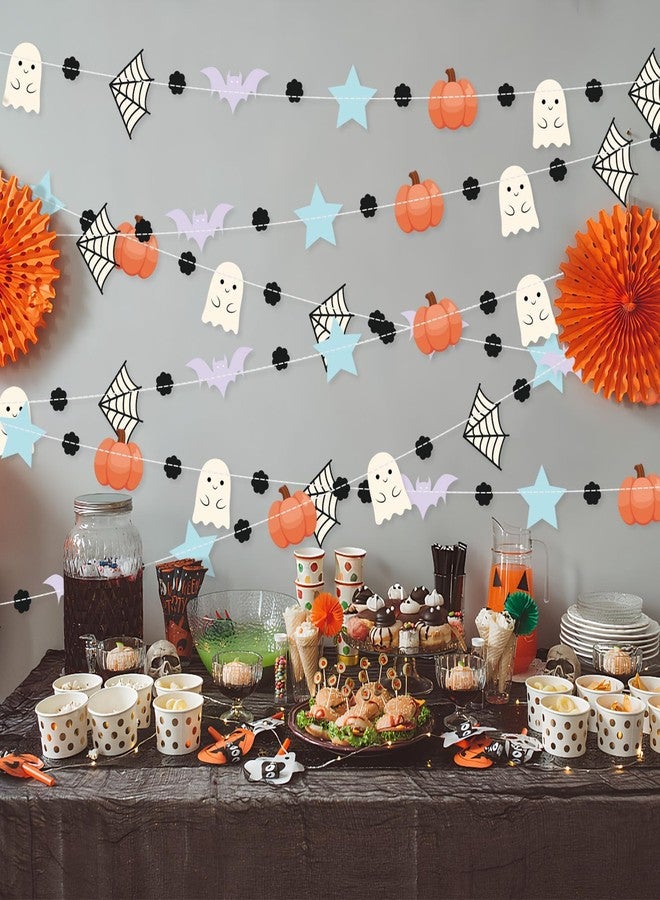 MARFOREVER 39.4 Ft Halloween Party Garland Decorations, 4 Pack Pastel Ghost Pumpkin Hanging Banners Pre-Strung Halloween Garlands with Spider Web Bat Star for Indoor Outdoor Photo Backdrop Supplies - Image 5