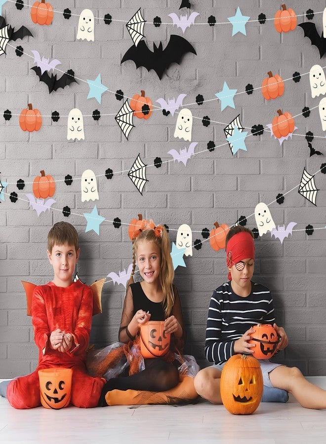 MARFOREVER 39.4 Ft Halloween Party Garland Decorations, 4 Pack Pastel Ghost Pumpkin Hanging Banners Pre-Strung Halloween Garlands with Spider Web Bat Star for Indoor Outdoor Photo Backdrop Supplies - Image 4