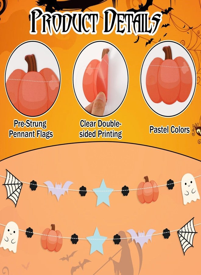 MARFOREVER 39.4 Ft Halloween Party Garland Decorations, 4 Pack Pastel Ghost Pumpkin Hanging Banners Pre-Strung Halloween Garlands with Spider Web Bat Star for Indoor Outdoor Photo Backdrop Supplies - Image 3