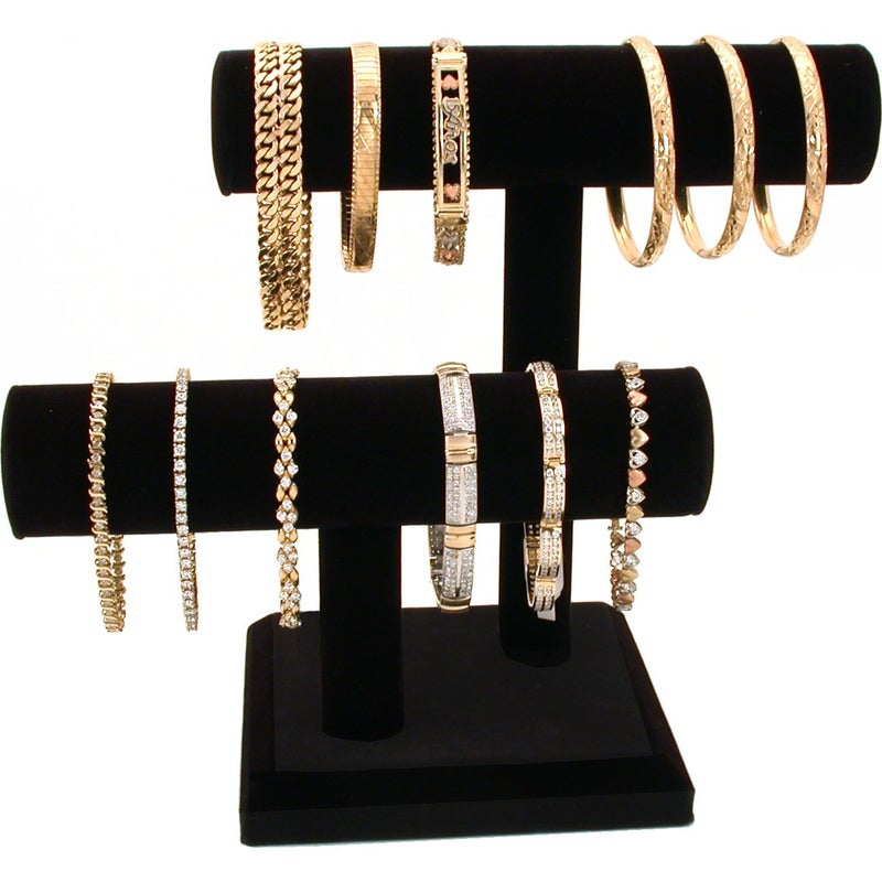 FindingKing 2 Tier Black Velvet TBar Bracelet Watch Jewelry Stand Display