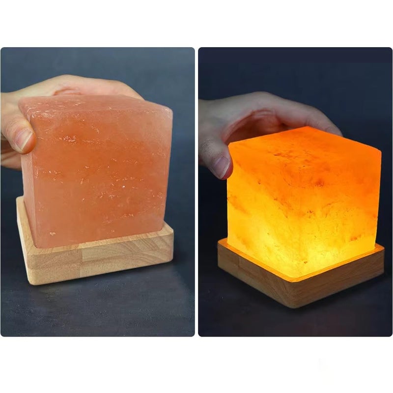 YZYOE USB Himalayan Warm Light Salt Lamp Atmosphere Decorative Salt Light with Solid Wood Base Natural Crystal Rock BedHead Night Lamp Gift of Handicrafts for Friends - Image 2