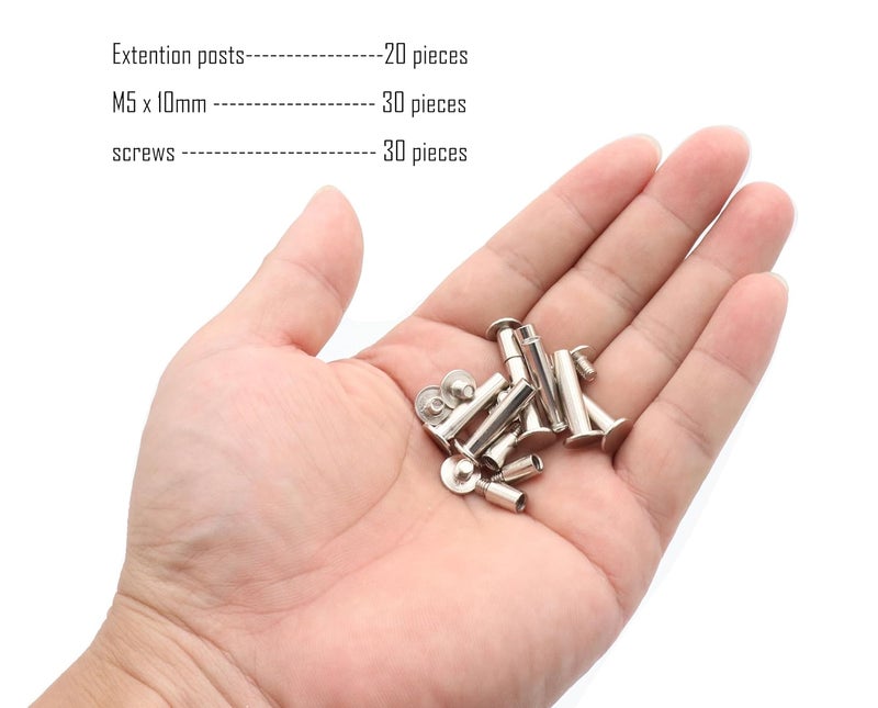 LBY 30 Sets M5 x 20mm Chicago Screws, Binding Screw Posts, Book Screws, Binding Barrels and Screws Assortment Kit, for Leather Saddles Purses Belt Repair, with Extention Posts (20pcs), Nickel-Plated - Image 3