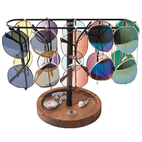 BDBDYEAY Sunglass Organizer, Multiple Glasses Holder Stand for Men and Women, Wood Eyeglass Holder Rack, Metal Sunglasses Organizer Storage for dresser, desk, bedroom, nightstand - Image 1