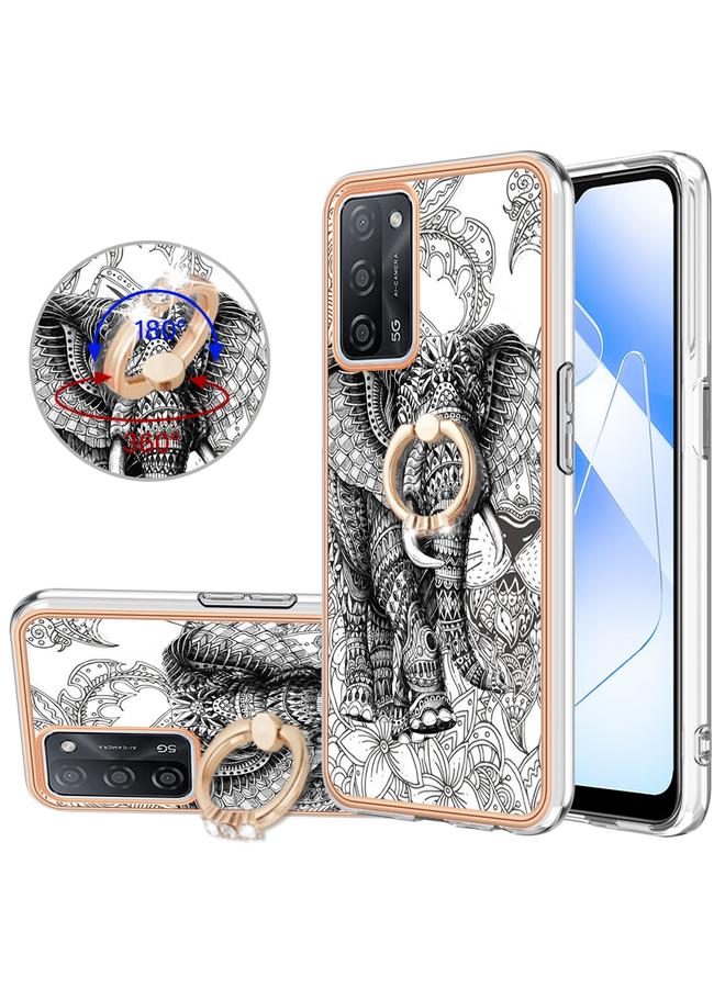 اس-توب جراب لهاتف OPPO A55 5G / A53s 5G / A54 4G، جراب هاتف IMD مزدوج الجوانب مطلي بالكهرباء مع حامل حلقي - Image 1