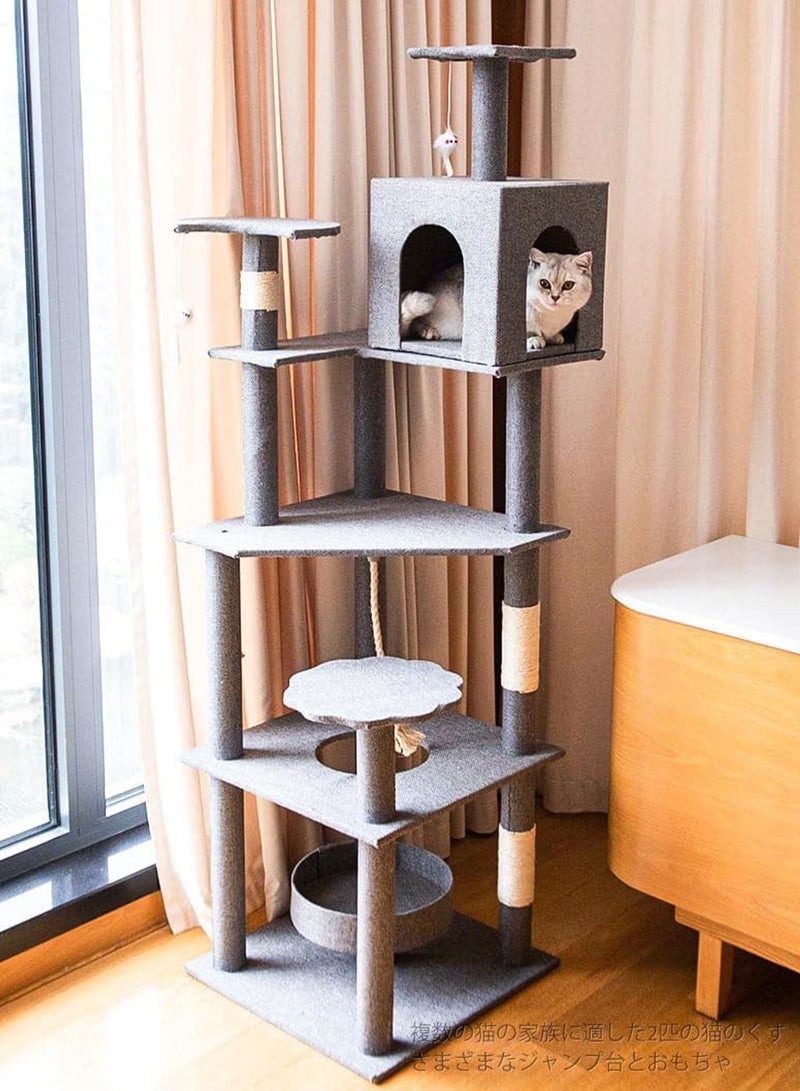مونوج شجرة قطط مع أعمدة خدش من نبات السيزال، بيت لعب للقطط، برج كبير متعدد المستويات ومكان للراحة للقطط - Image 5