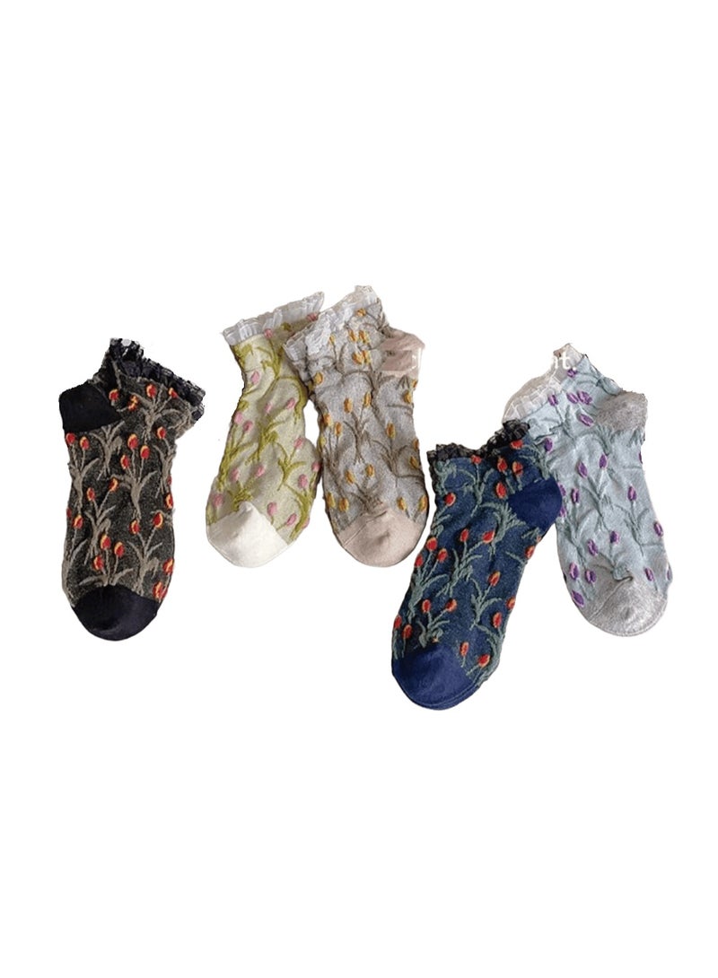 SMARTEDGE Women's Stylish Floral Print Short Summer Socks, Very Elegant, 6-Pair Set in Assorted Colors. Trendy design for women and girls.